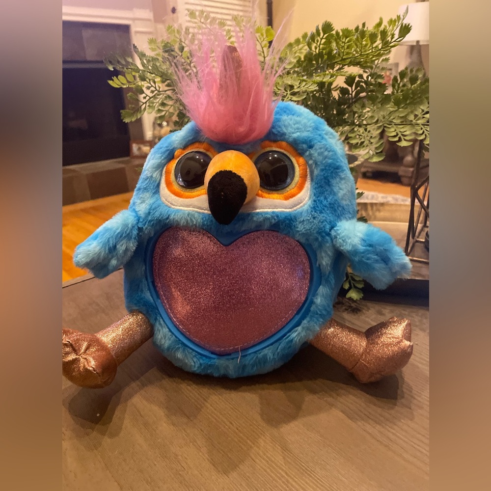 Zuru Rainbowcorn Blue Parrot Unicorn Plush Pink Heart Stuff Toy Glitter Eyes 10"